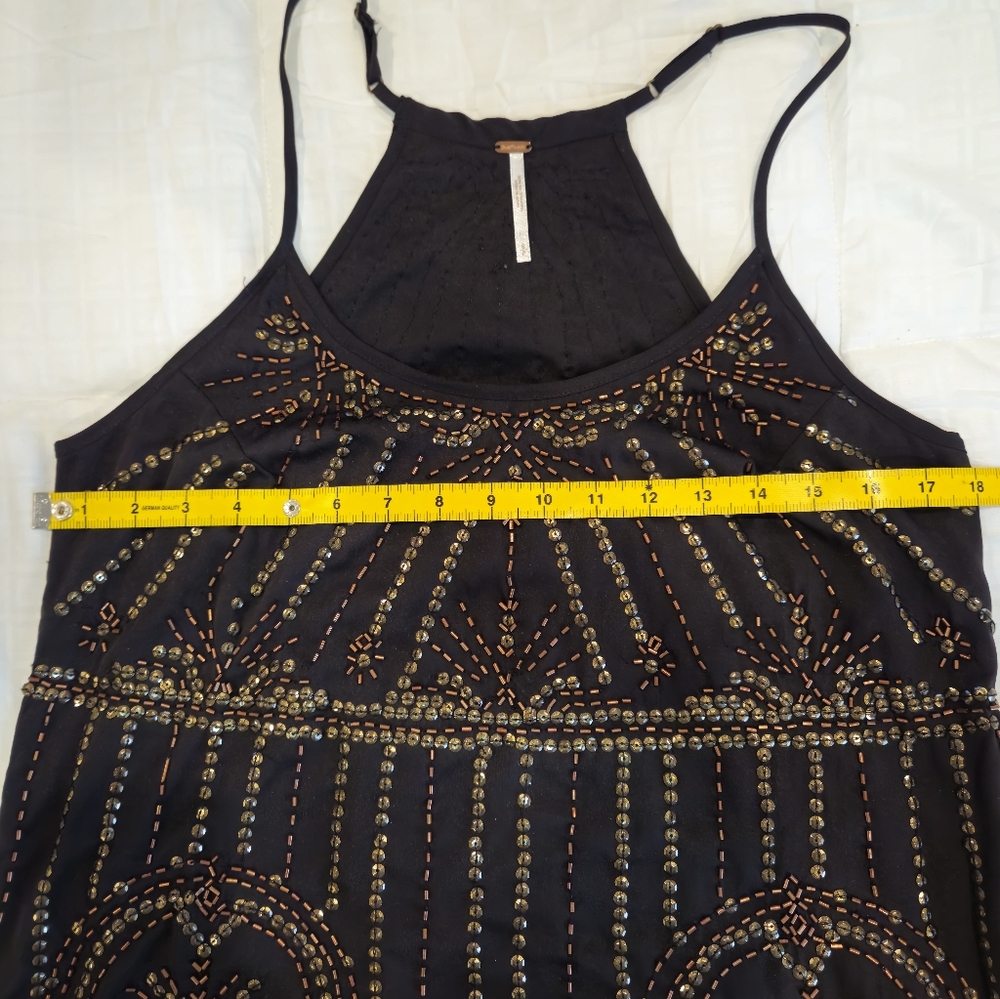 Free People Beaded Slip Dress Black Embellished Mini Tunic Size SP - Picture 3 of 12